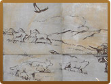 Drawing of wolves and horses